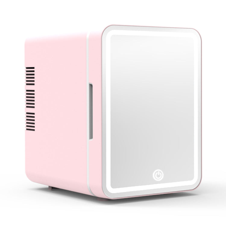 RefreshaLux Mirror Beauty Fridge in pink, featuring a sleek mirror door for skincare preservation.